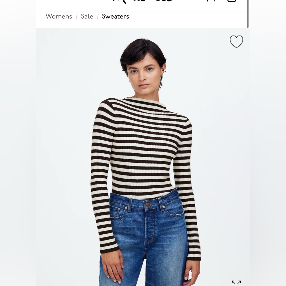 NWT Madewell Navy burgundy ribbed mock neck cotton sweater